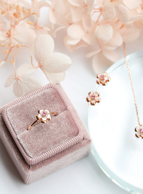 樱花项链红宝石纯银女粉贝壳