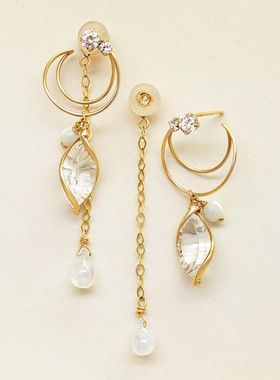 日系轻奢 takeup夏季同款 天然白水晶可拆分 纯银镀金 月亮耳环