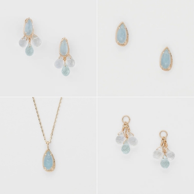 海蓝宝纯银耳钉耳坠项链