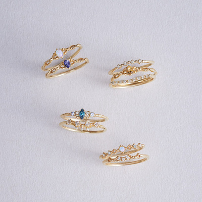 多宝石戒指纯银日系女