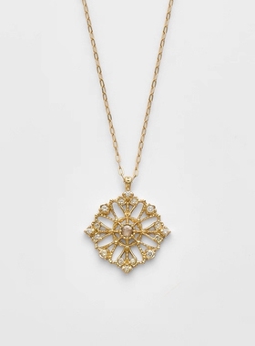 玫瑰窗花蕾丝咖啡锆纯银项链