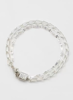 女纯银复古挂锁手链雕花双层