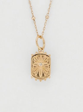 锆石纯银镀金女古董徽章项链