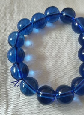 女士水晶手串海蓝色的直径14毫米重56克15颗朋友送的不喜欢了