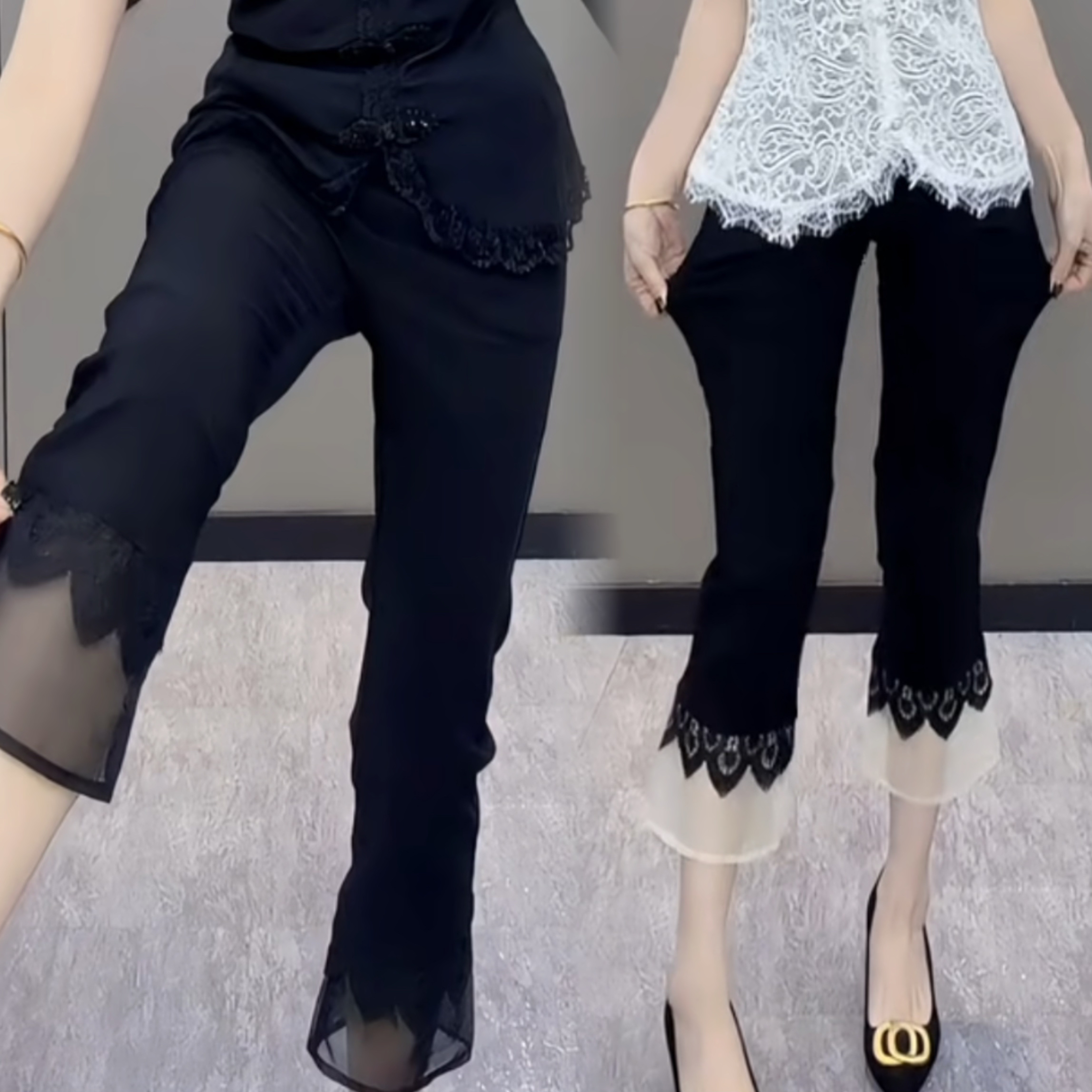 夏天巨好看的薄裤子黑色女款2026超火七分裤喇叭裤夏季薄款微喇裤