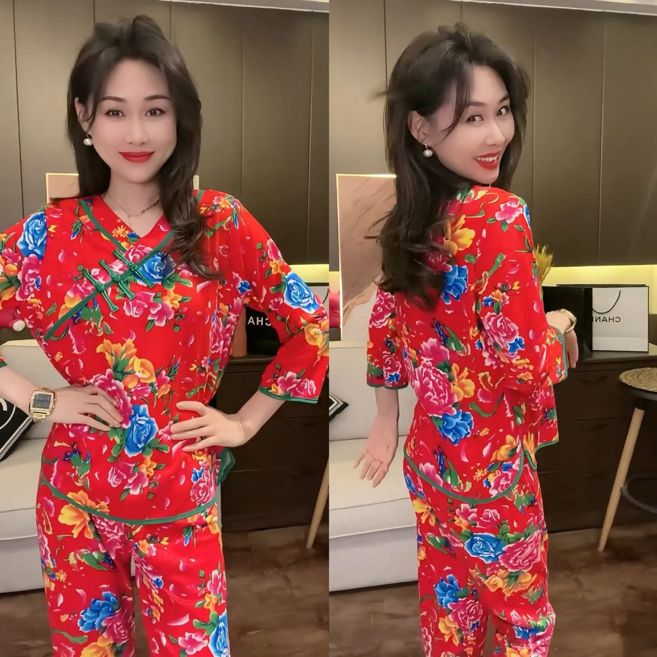 2024蛇年睡衣女秋冬红色本命年新中式国风东北大花女款家居服套装