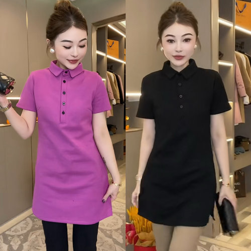 polo领正肩短袖t恤女2025夏季