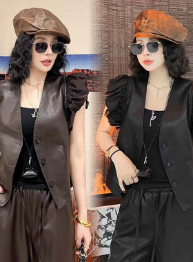 爆款皮衣马甲女士外穿2025新款女款别致叠穿小坎肩时髦洋气皮马夹