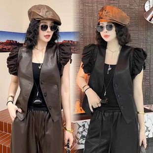 别致叠穿小坎肩时髦洋气皮马夹 女款 爆款 皮衣马甲女士外穿2025新款