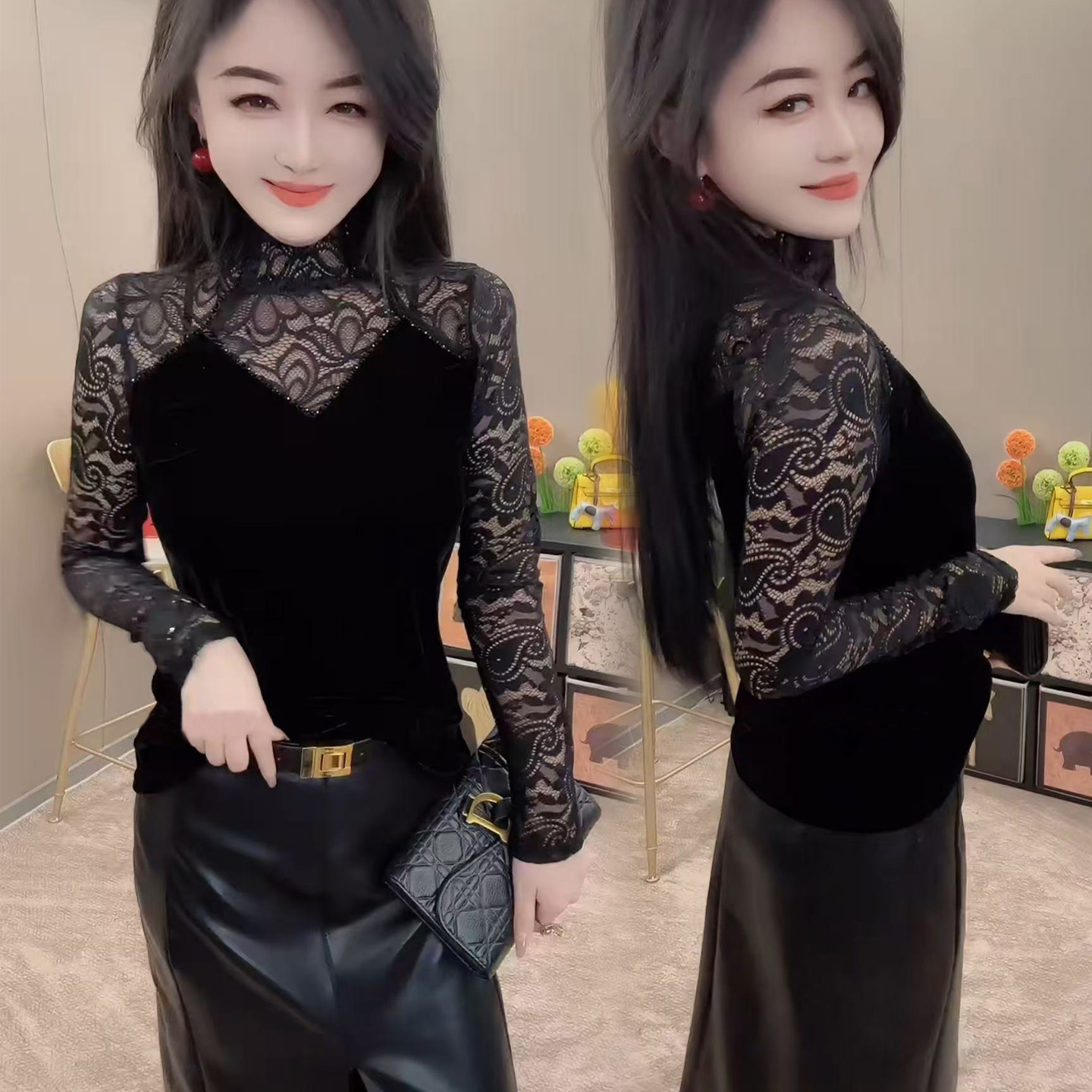独特性感减龄小衫黑色修身打底衫