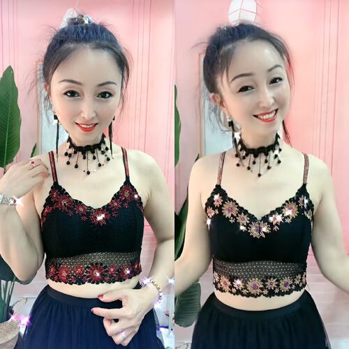 美背蕾丝辣妹镶钻裹胸吊带背心