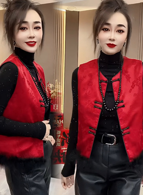 2025新款新中式中国风马甲大红色女款秋冬叠穿棉坎肩喜庆马夹背心