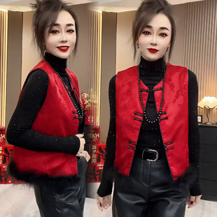 秋冬叠穿棉坎肩喜庆马夹背心 中国风马甲大红色女款 2025新款 新中式