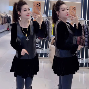 巨好看的冬装裙子连衣裙女秋冬季黑色高级感皮裙背心裙吊带裙冬裙