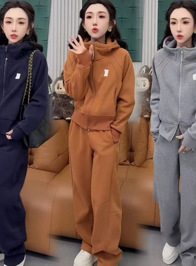 巨好看的休闲运动套装2025新款秋冬超火女装慵懒风加绒卫衣两件套