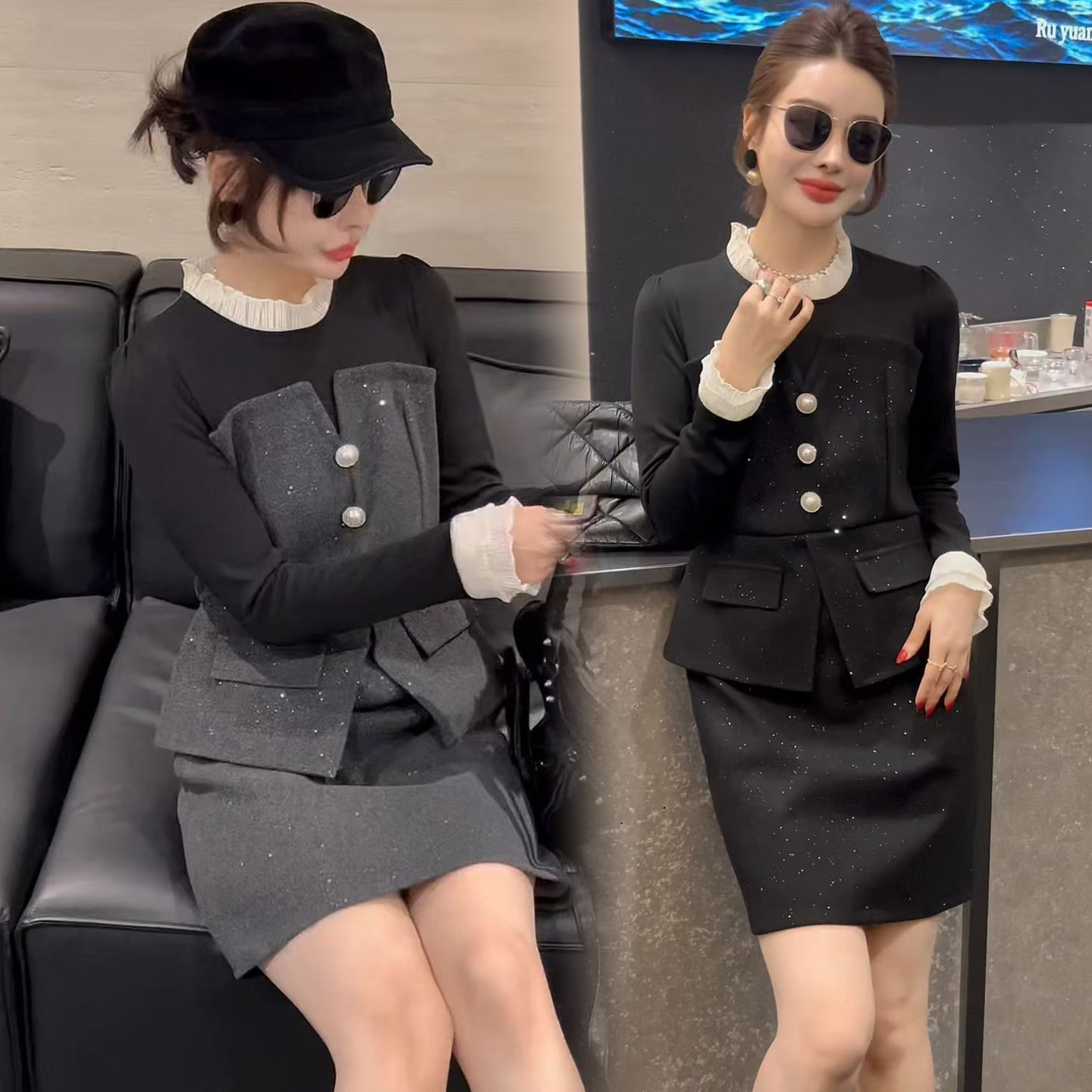 超好看的冬装连衣裙女假两件冬裙