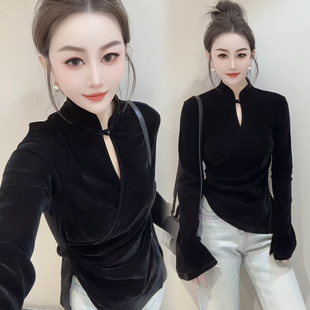 金丝绒打底衫 2026超火减龄上衣女半高领内搭绝美巨好看 黑色修身