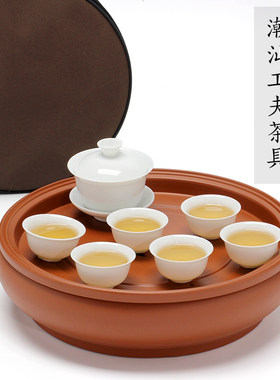 潮州朱泥手拉茶盘传统家用大小圆形紫砂茶船储水干泡台茶海茶台