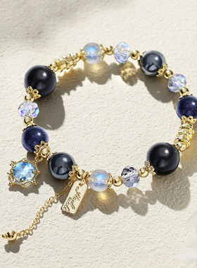 长月烬明同款手链黑曜石小众设计