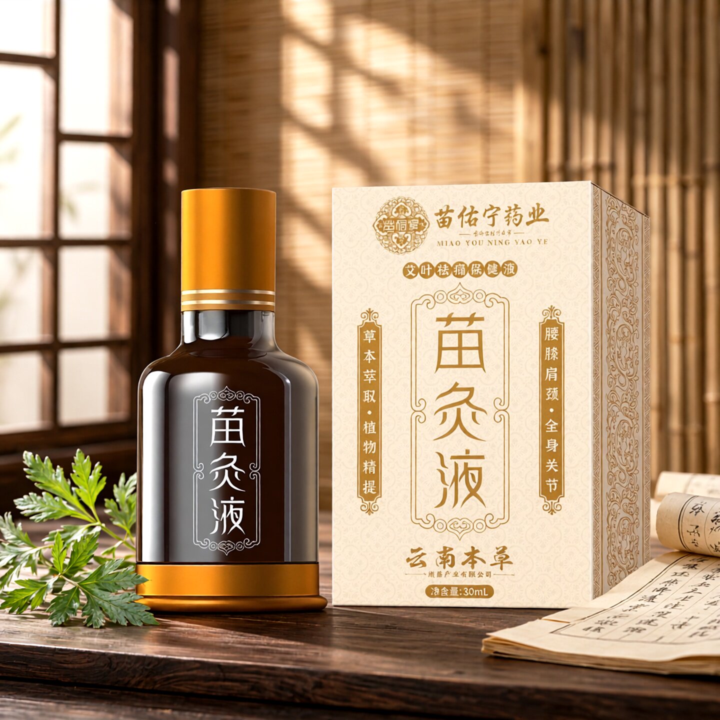 正品苗灸液温灸器具艾灸养生30ml草本植物精华艾灸液肩颈艾叶祛痛