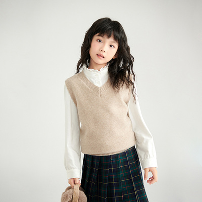 儿童休闲纯山羊绒V领马甲