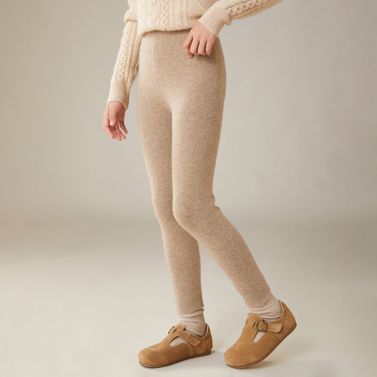 儿童100%纯山羊绒打底裤男童休闲裤中大童高腰修身女童保暖裤子