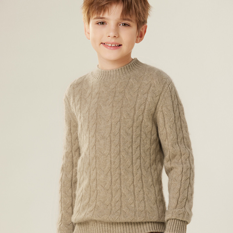 儿童半高领羊绒衫男童秋冬打底扭花高端100纯山羊绒加厚女童毛衣