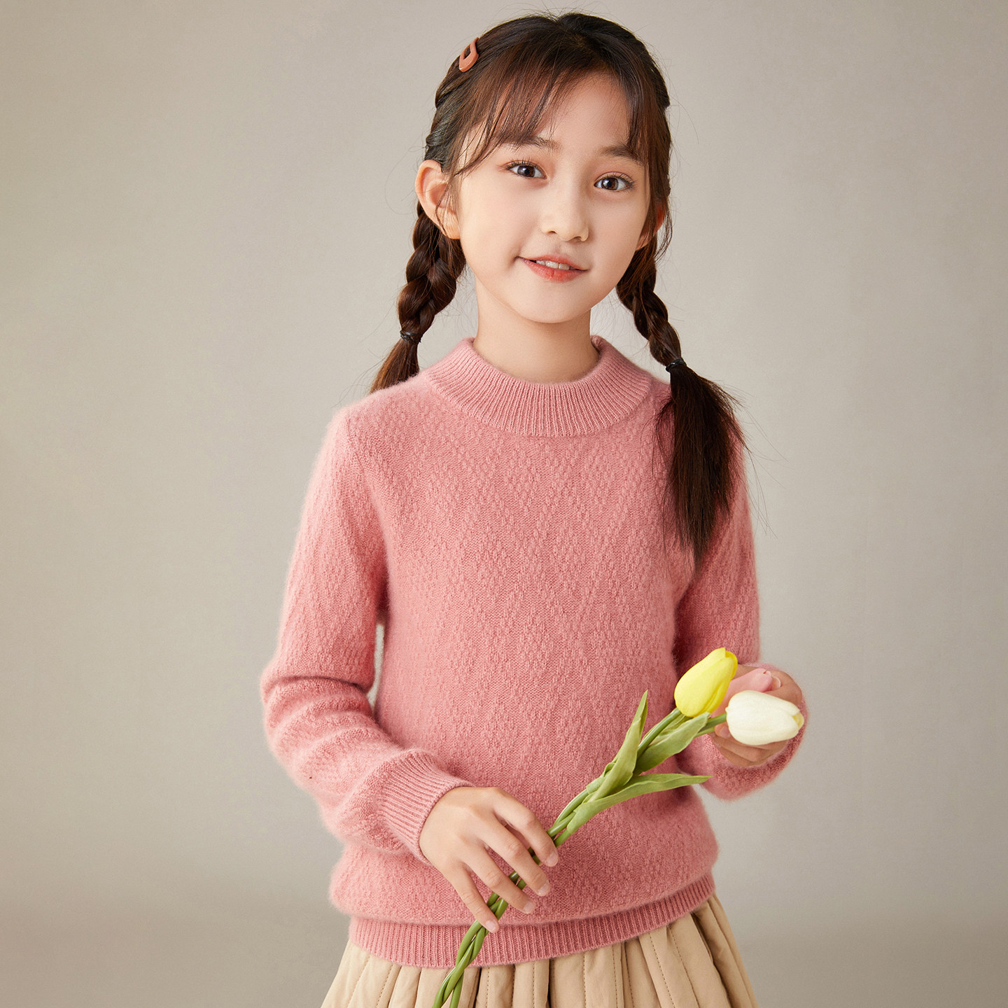 儿童半高领100纯山羊绒衫秋冬季加厚毛线衣男童女童提花打底毛衣