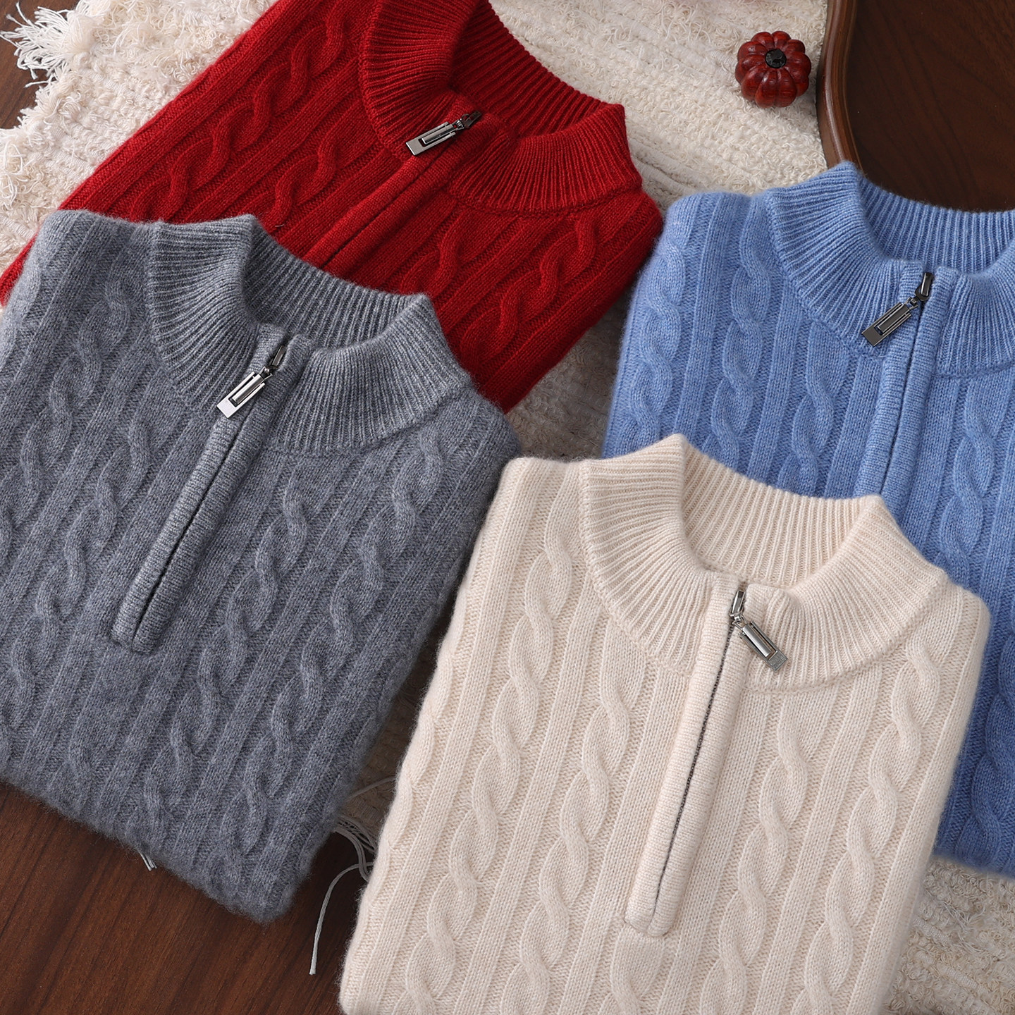 儿童麻花100%纯山羊绒衫冬男女童针织毛线衣半拉链秋冬中大童毛衣