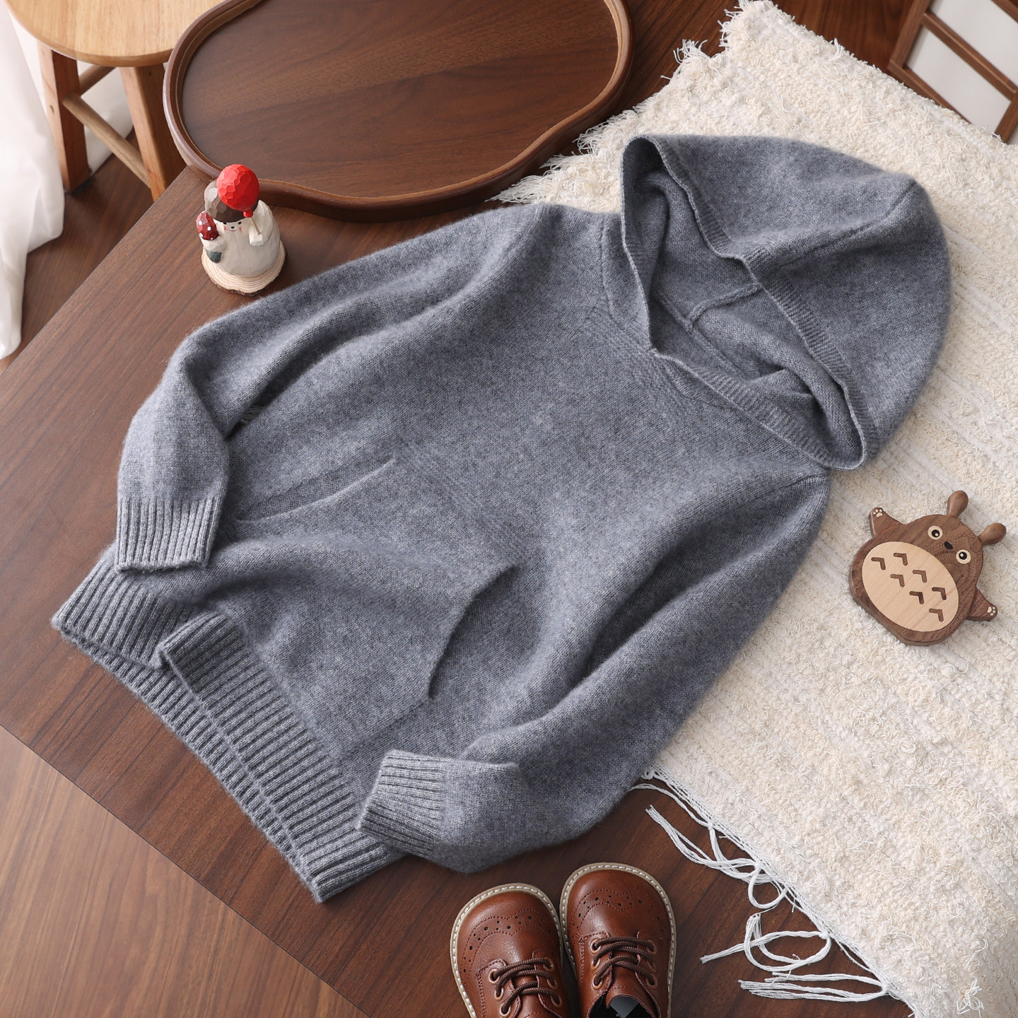 儿童帽衫100%纯全山羊绒连帽针织衫男童2025新款秋冬加厚女童毛衣