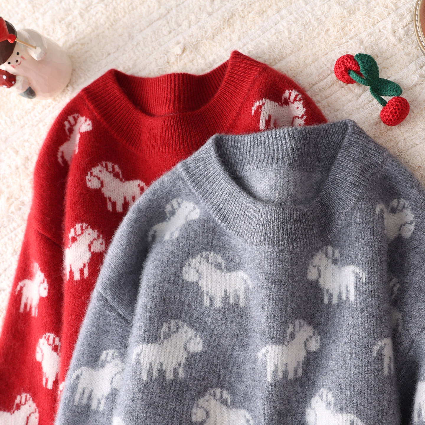 儿童小马提花加厚100纯山羊绒衫男女童针织毛线衣中大童秋冬毛衣