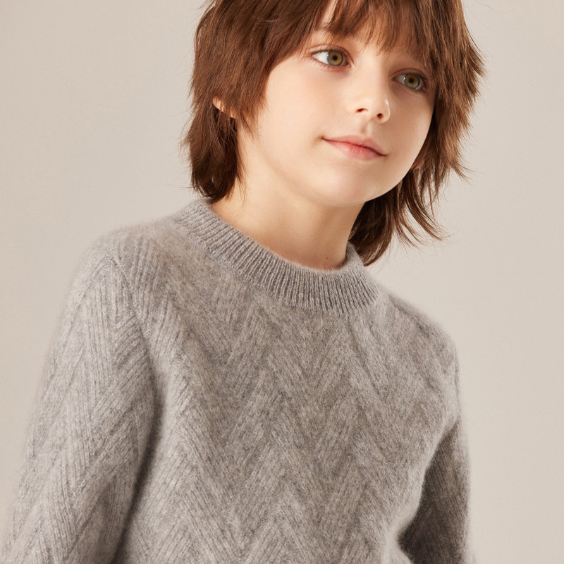 儿童100纯山羊绒衫男童秋冬季新款席编高端软糯加厚女童毛衣打底