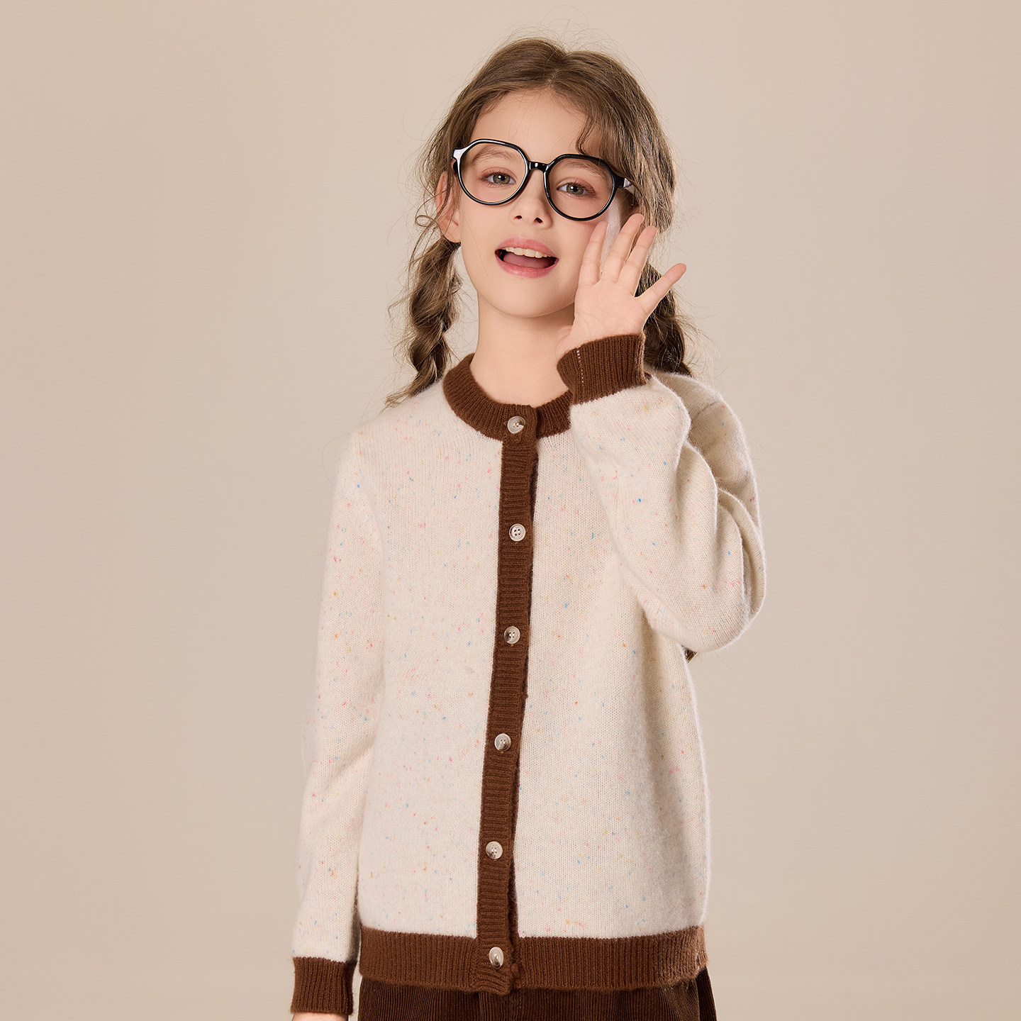 2025秋季儿童100纯山羊绒拼色开衫男童女童秋冬高端针织毛衣外套