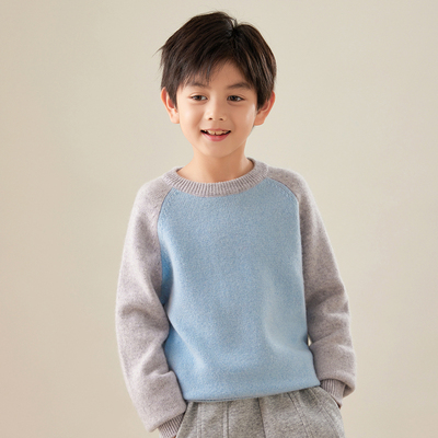 时尚休闲儿童圆领拼色插肩袖毛衣