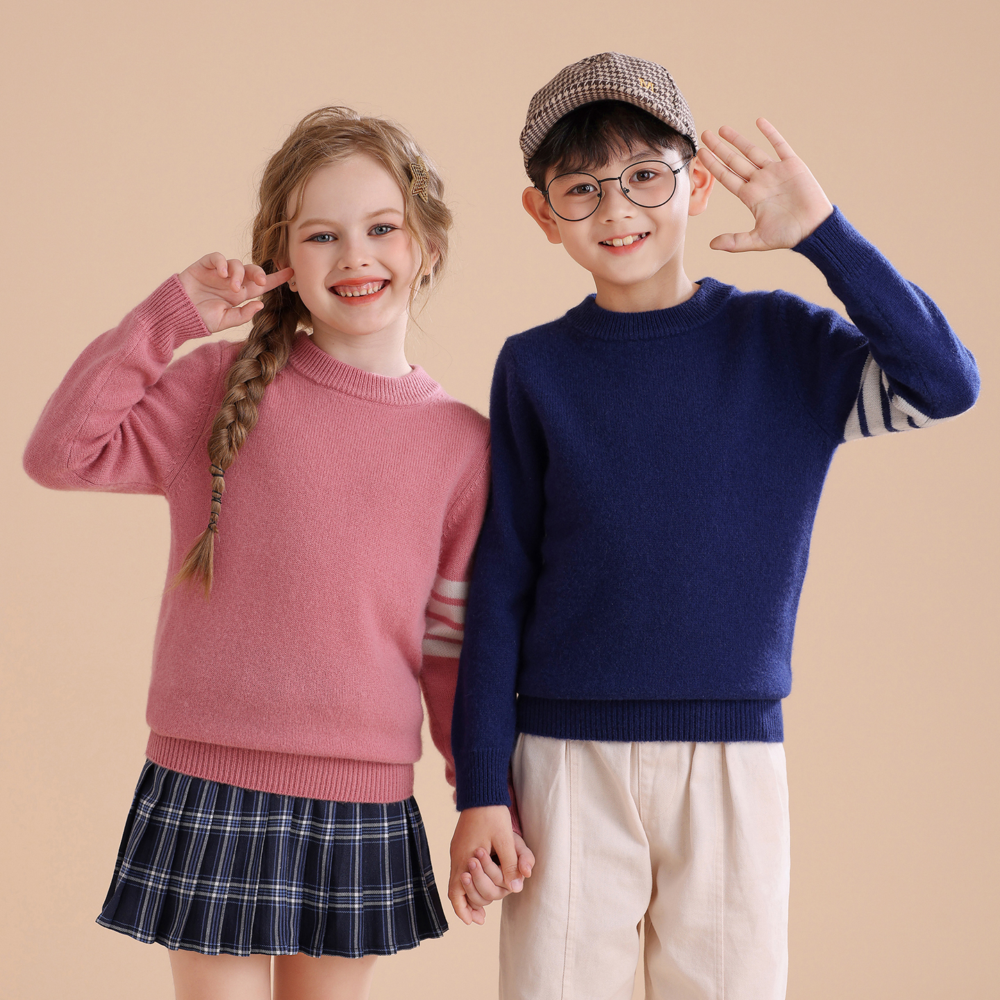 儿童纯山羊绒七针加厚毛衣