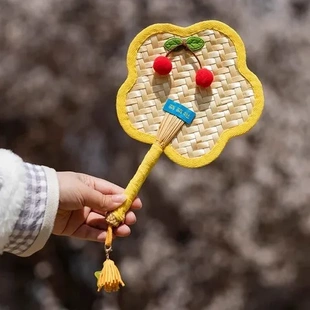 蒲扇手工樱桃夏天便携古风可爱迷你中国风高颜值小扇子卡通团扇