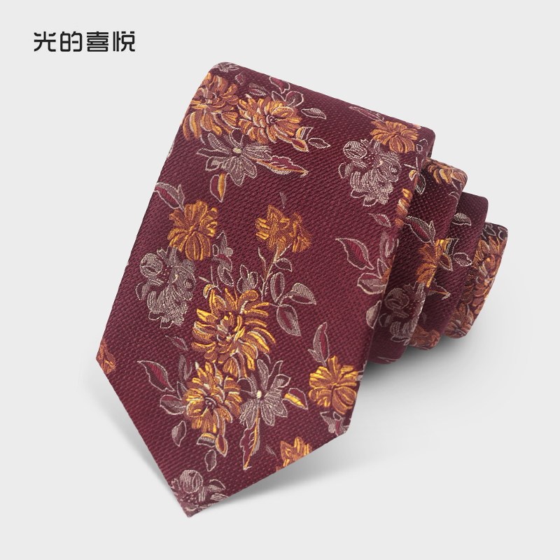 中国风手打复古花纹领带男士新郎结婚红色小众设计高级感礼盒装