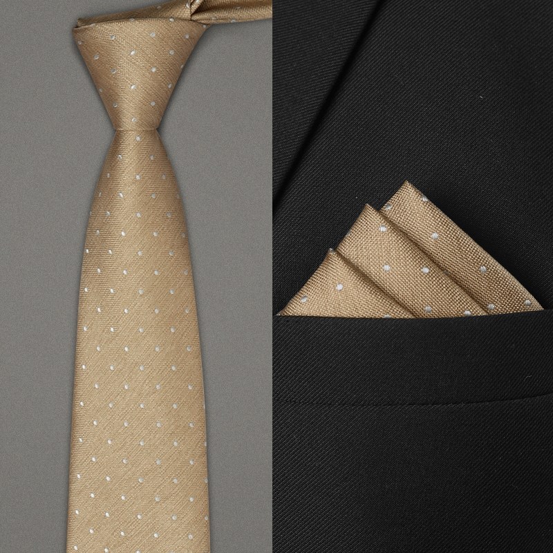 香槟色波点领带男士结婚新郎复古英伦手打金色国风正装衬衫配饰潮