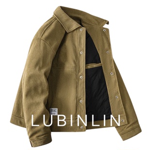 LUBINLIN欧棉绒夹克男冬季加棉加厚保暖翻领外套防风防寒夹克衫