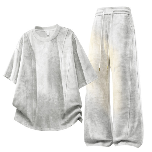 LUBINLIN美式夏男士休闲扎染短袖两件套宽松潮牌运动套装时尚百搭