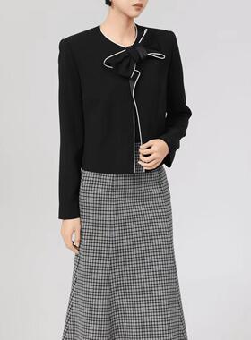 A家专柜正品2025春季新款气质圆领蝴蝶结装饰短外套540021-249111