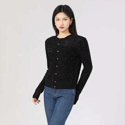 A家专柜正品2025春夏新款慵懒百搭亮片针织开衫女548003-1T66611