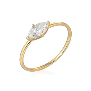 尤金喜 18K金培育钻石戒指马眼钻石四爪指环实验室河南人造钻百搭