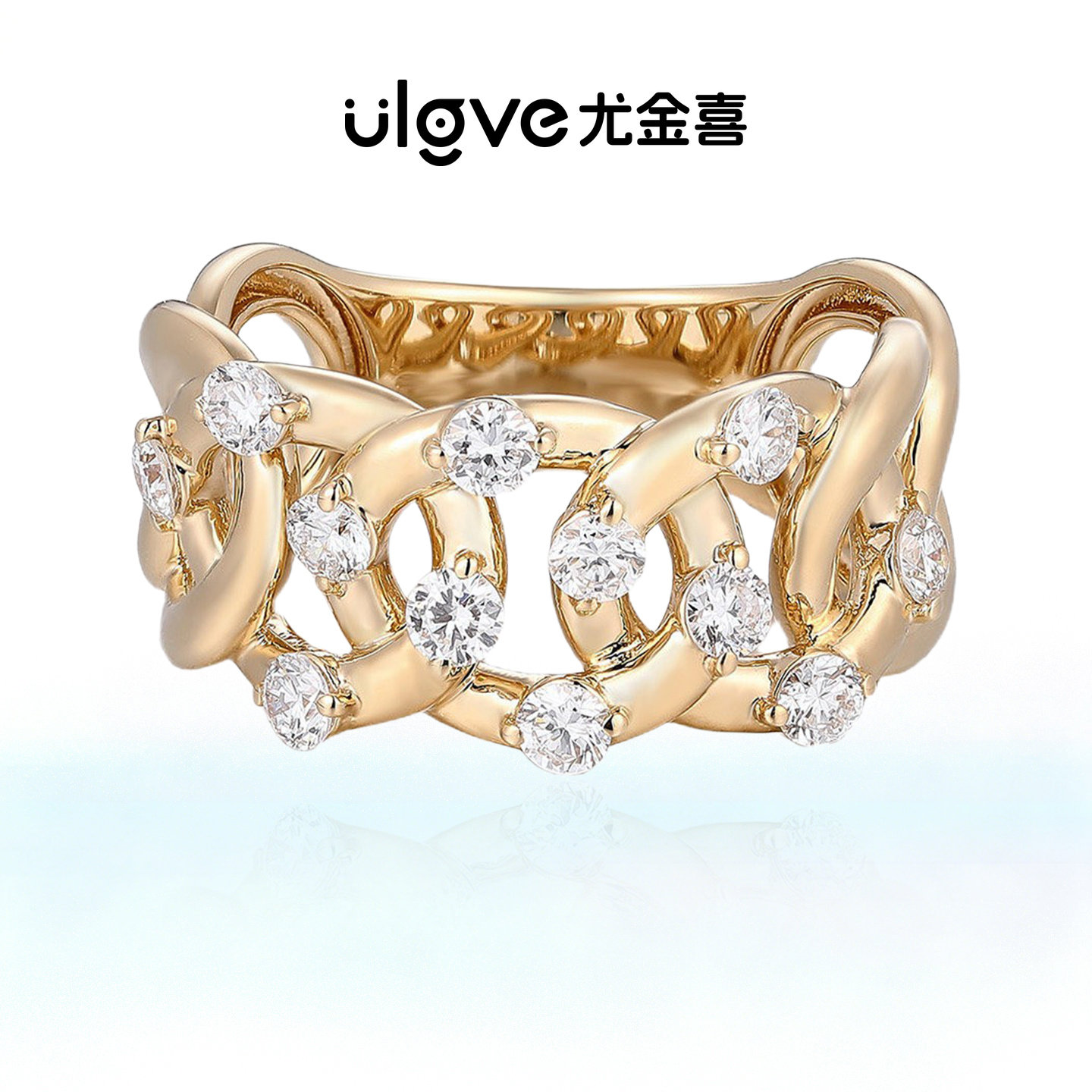 尤金喜 18K金培育钻石戒指满圈宽版真钻戒指耳饰女日常通勤百搭款