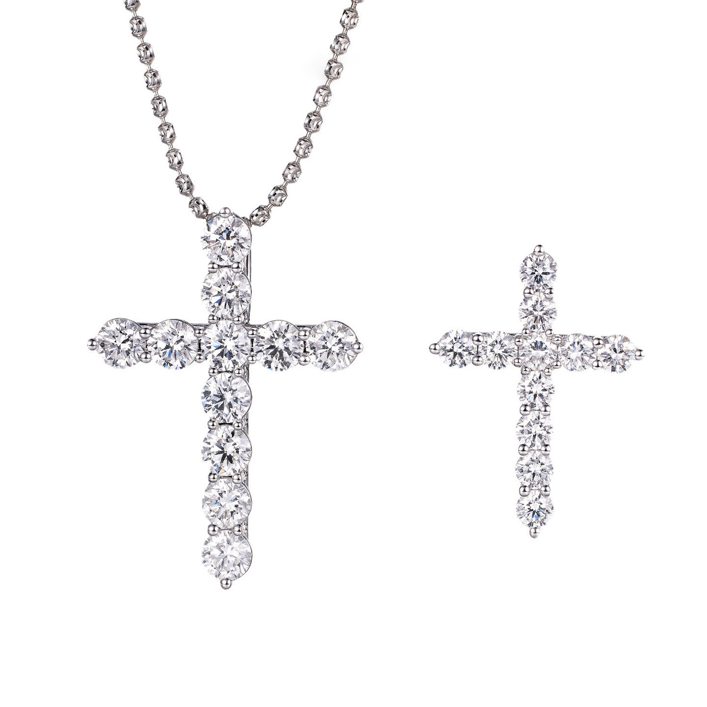 尤金喜 18k金培育钻石项链经典十字架吊坠人造钻石项链通勤百搭款