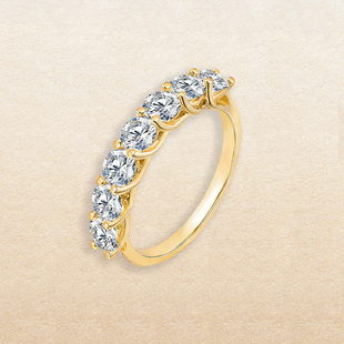 18K金人工培育钻石戒指女七公主经典排戒叠戴直排真钻戒尾戒