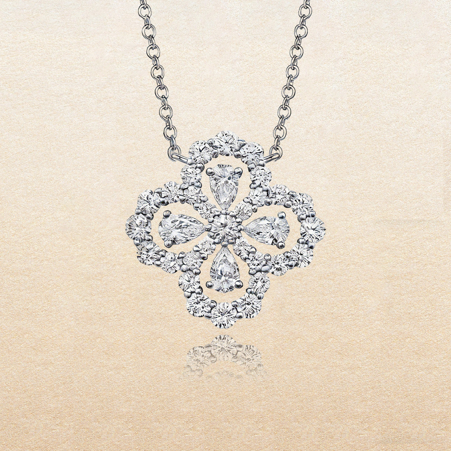 尤金喜 18K金培育钻石项链女四叶草吊坠LOOP锁骨链手链真钻耳钉