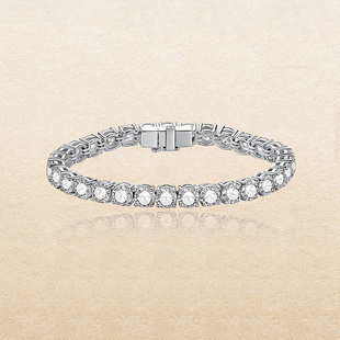 尤金喜 18K金培育钻石经典四爪满钻网球手链叠戴真钻手饰男女款