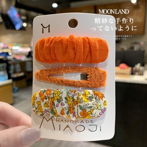 网红新款少女褶皱碎花蕾丝发夹