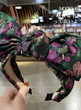 复古高颅顶发饰女法式典雅渲染抽象印花大蝴蝶结宽边发箍发卡头箍